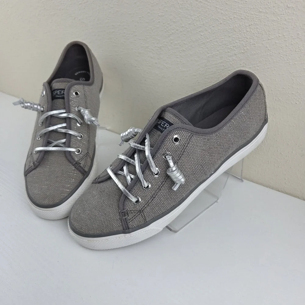 Sperry Top-Sider Seacoast Gray Silver‎ Metallic Canvas Women's Sneaker Size 7 M